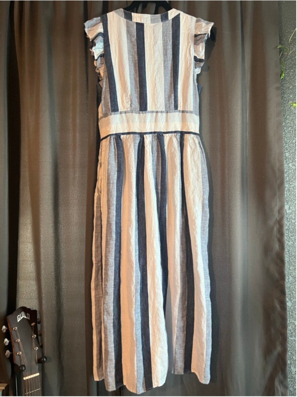 Women's 100% Linen Cotton Striped Midi Dress J. Crew POINT SUR Size 2 White Blue - Picture 4 of 8